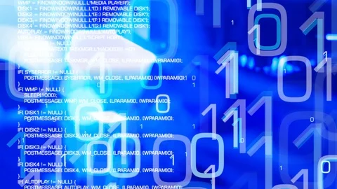 Machine learning binary chat bots, cyber attack script code 4k Stock Footage 106297129