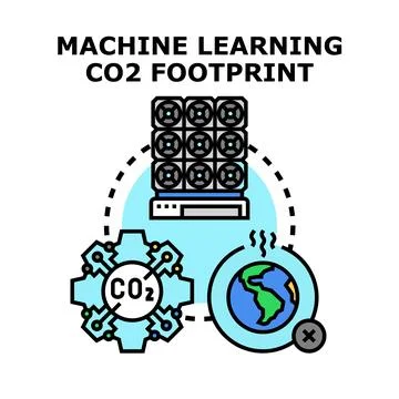 Machine learning carbon footprint impacting global warming Stock Illustration