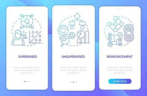 Machine learning categories blue gradient onboarding mobile app screen Illustrazione stock