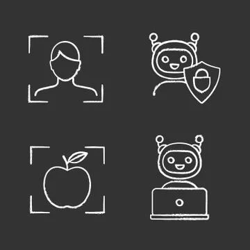 Machine learning chalk icons set Illustrazione stock