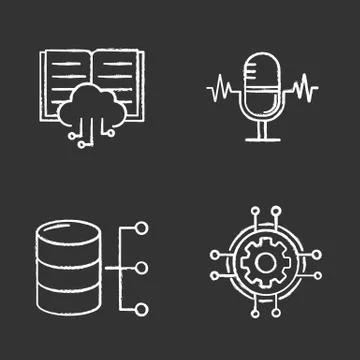 Machine learning chalk icons set イラスト素材