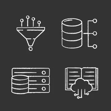 Machine learning chalk icons set Stock Illustration