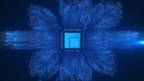 Machine Learning Circuit Board CPU Processor Microchip Starting Artificial Video stock 247492713