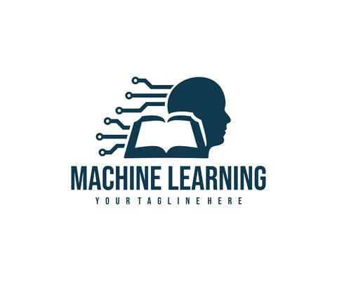 Machine learning, circuit board, head human and book, logo design Stock Illustration