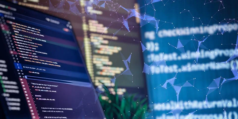 Machine learning code and neural network concept 写真素材