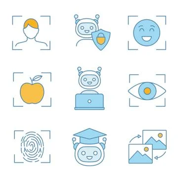 Machine learning color icons set 库存插图