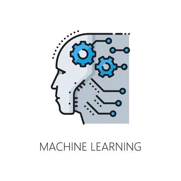 Machine learning color line icon AI neural network 스톡 일러스트