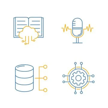 Machine learning color linear icons set Illustrazione stock