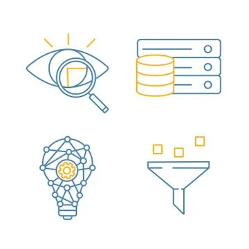 Machine learning color linear icons set Stock Illustration