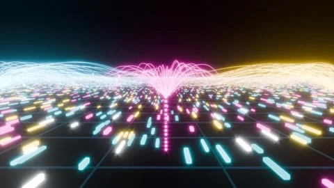 Machine learning color neon curve line artificial innovation tech bg able to Stock Footage 335649567