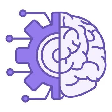 Machine Learning Colored Icon. Vector Icon of Human Brain and Gears. Techno.. Stock Illustration