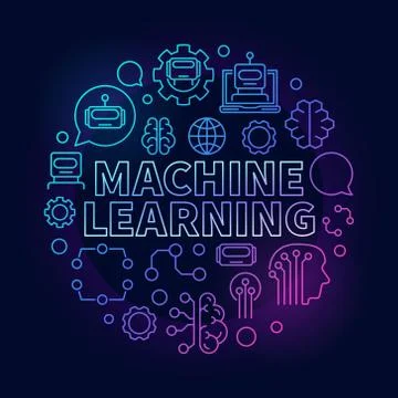 Machine learning colorful vector circular linear illustration Stock Illustration