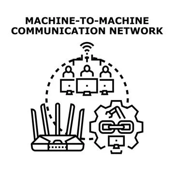 Machine learning communication network connecting devices Stock Illustration