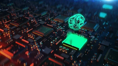 Machine learning, computer brain, artificial intelligence, cpu receiving data Stock Footage 122247378