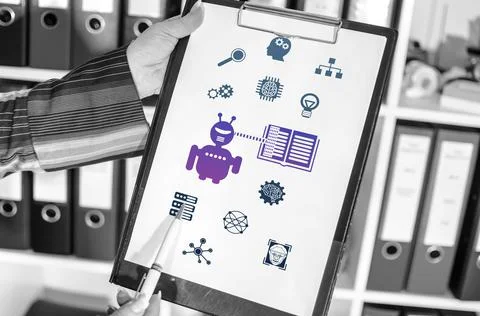 Machine learning concept on a clipboard Stock Photos