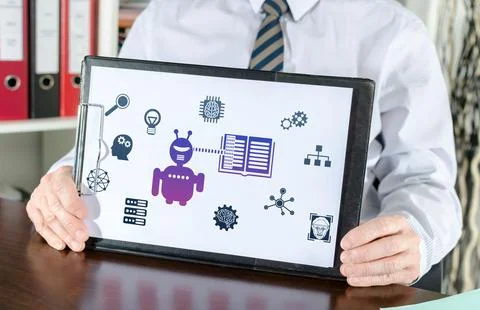 Machine learning concept on a clipboard Stockfoto's