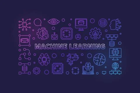 Machine Learning concept colored outline vector banner Illustrazione stock