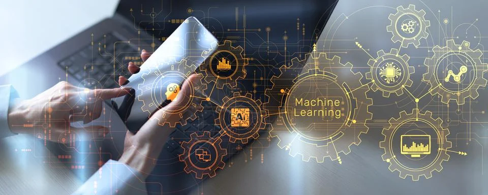 Machine Learning Concept: Empowering Data-Driven Insights Through Algorithms. 스톡 사진