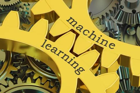 Machine learning concept on the gearwheels, 3D rendering Stock Illustration