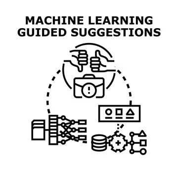 Machine learning concept guiding business process suggestions 스톡 일러스트