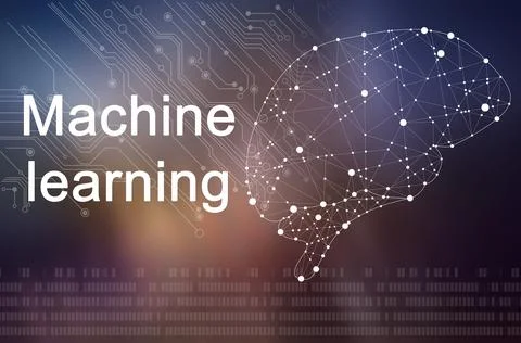 Machine learning concept. Illustration of brain and circuit board pattern 스톡 사진