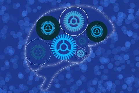 Machine learning concept. Illustration of brain on blue background Foto stock