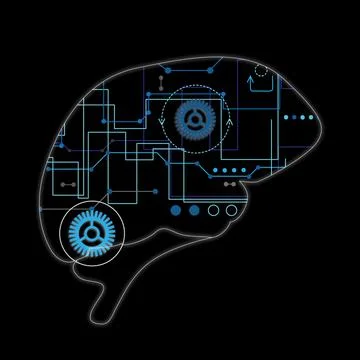 Machine learning concept. Illustration of brain on black background Foto stock
