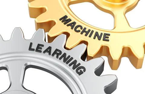 Machine Learning concept with interlocking gears. 3D rendering Stock Illustration