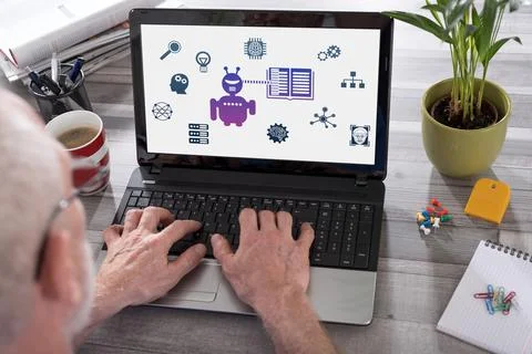 Machine learning concept on a laptop screen Stock Photos