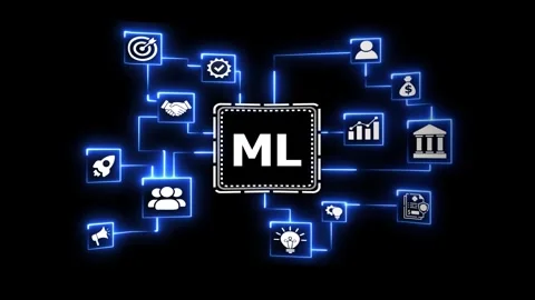 Machine learning concept with neon glowing icons. Vídeos de archivo 333427631
