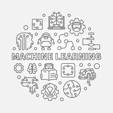 Machine Learning Concept round vector illustration in line style イラスト素材