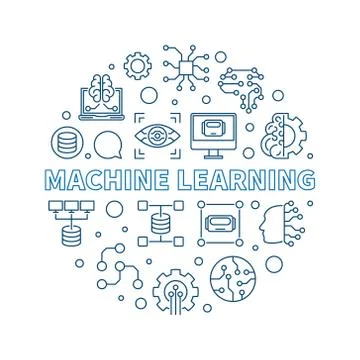Machine Learning concept vector blue round line illustration Stock Illustration
