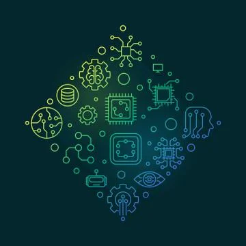 Machine Learning concept vector outline colored illustration 스톡 일러스트