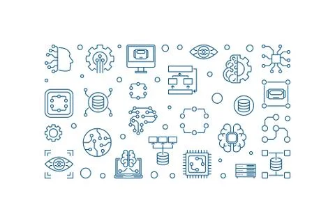 Machine Learning concept vector outline horizontal banner イラスト素材