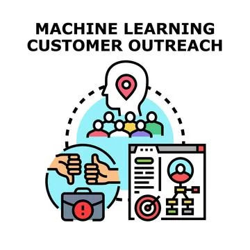 Machine learning customer outreach managing business processes Stock Illustration