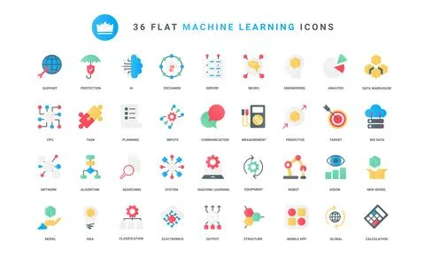 Machine learning, data analysis trendy flat icons set, algorithm, automatic イラスト素材