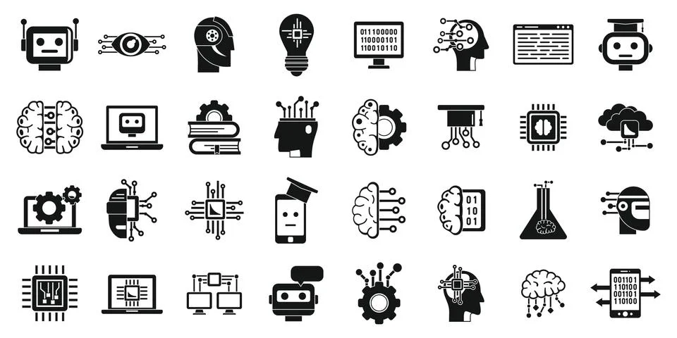 Machine learning data icons set, simple style Stock Illustration