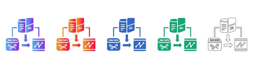 Machine Learning Data Processing Icon Set Stock Illustration