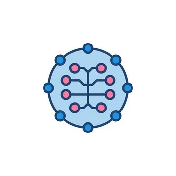 Machine Learning Digital Brain vector concept round colored icon Illustrazione stock
