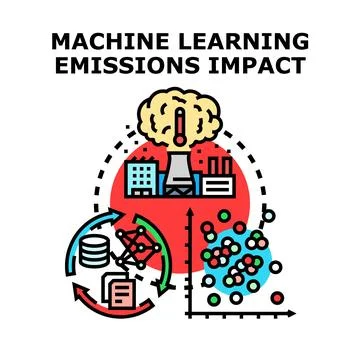 Machine learning emissions impact ecology concept Illustrazione stock