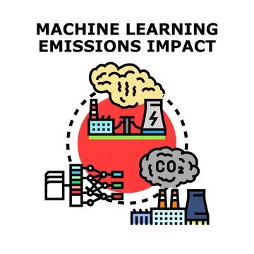 Machine learning emissions impact on environment sustainability concept Illustrazione stock