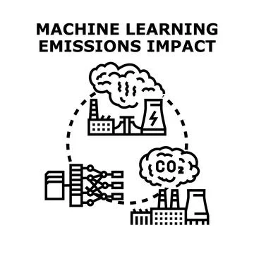 Machine learning emissions impact on environment sustainability concept Stock Illustration