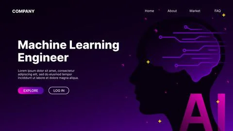 Machine Learning Engineer. AI Web Landing Page Template Illustrazione stock