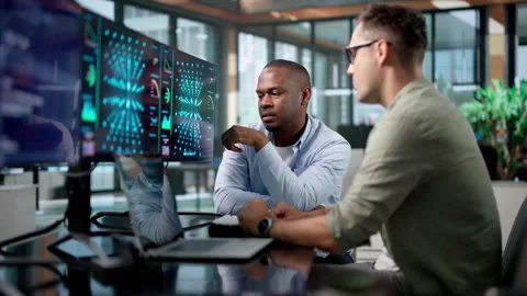 Machine Learning Engineer Collaborates With Data Scientist Stock Footage 346927071