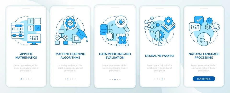Machine learning engineer skills blue onboarding mobile app screen 스톡 일러스트