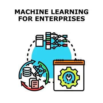 Machine learning enterprise process with data analyzing Stock Illustration