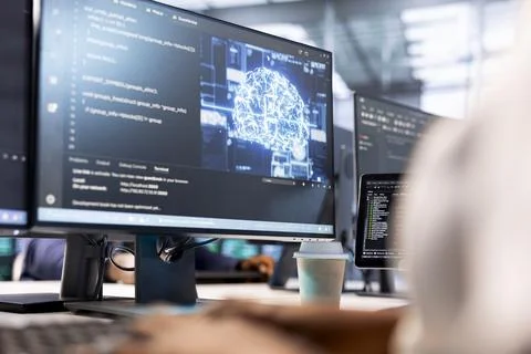 Machine learning experts in data center making sure servers are functioning Stock Photos