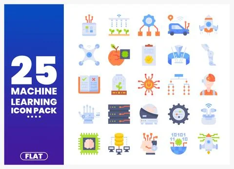 Machine learning flat icons collage in a digital interface Stock Illustration
