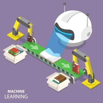 Machine learning flat isometric vector concept. Stock Illustration