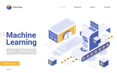 Machine learning flat landing page vector template 스톡 일러스트